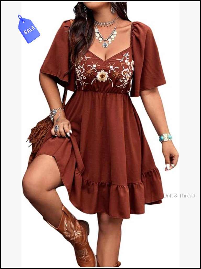 Plus Size Western Boho Floral Flowy Summer Dress